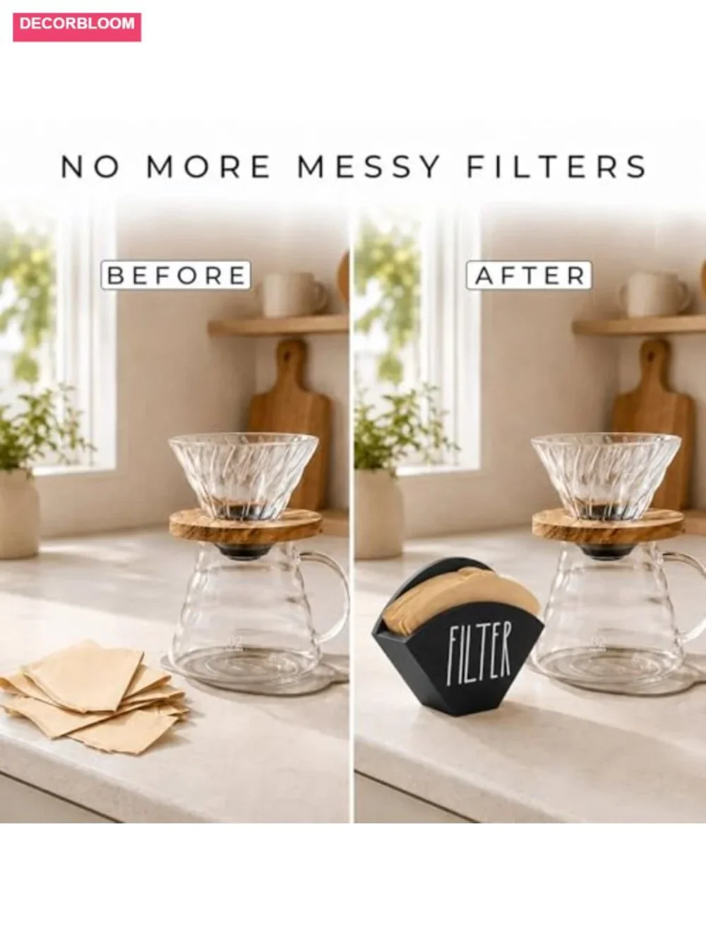 Wood Coffee Filter Holder Farmhouse Cone Storage Organizer Wall Mount